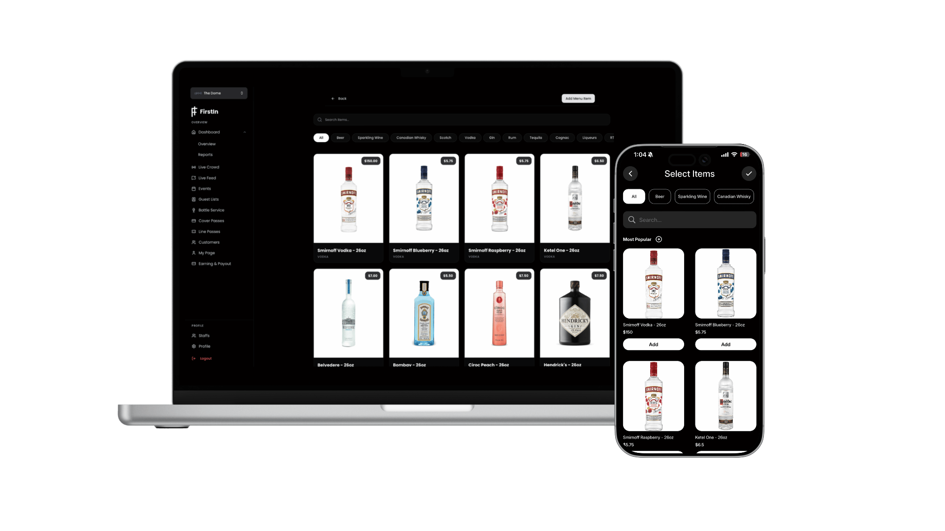 Bottle catalog search and pre-order interface