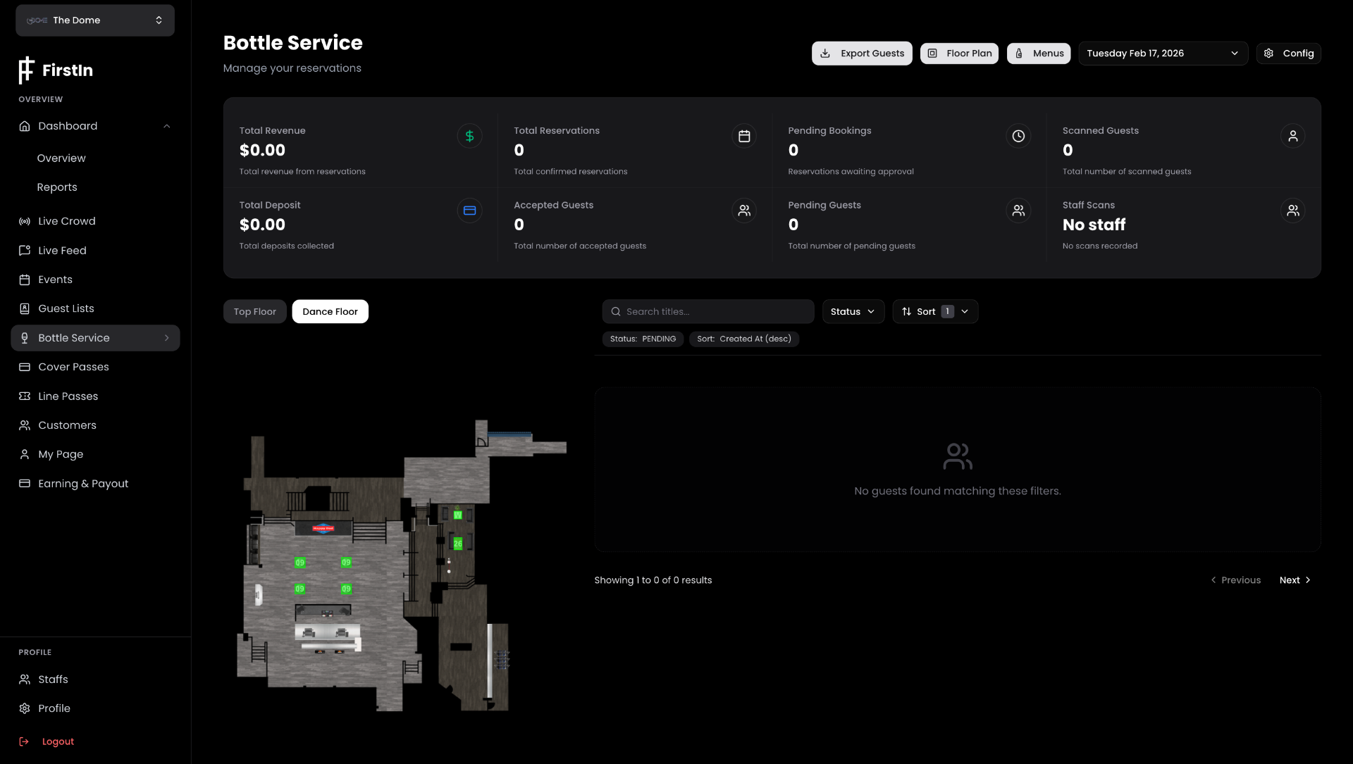 QR check-in and live reservation board