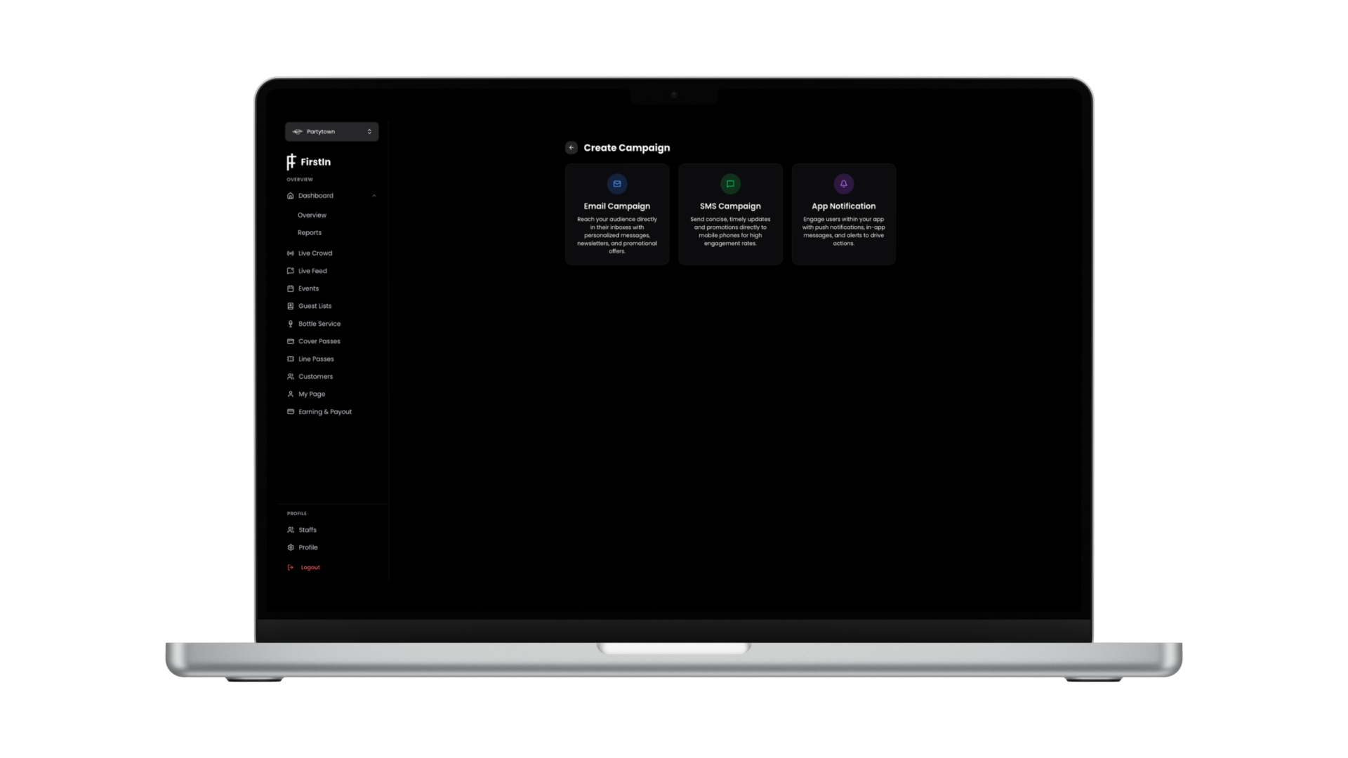 CRM campaign creation dashboard