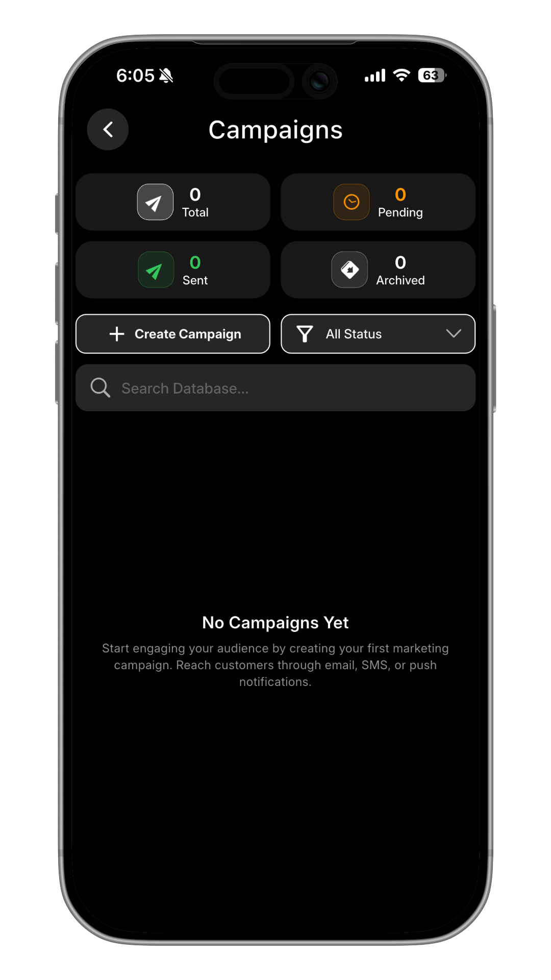 Campaigns management screen