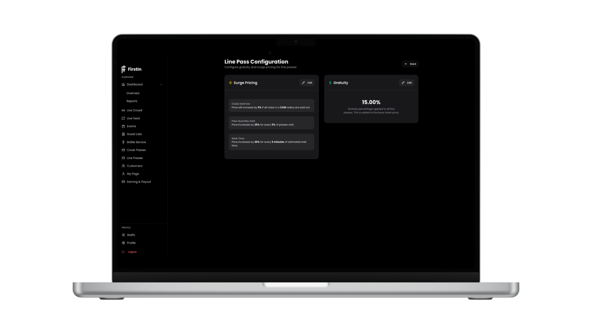 Line Pass Configuration dashboard